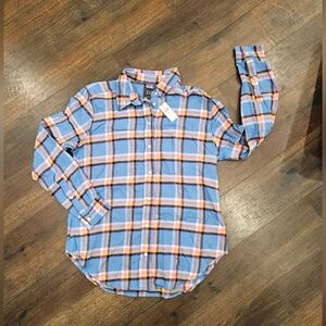NWT GAP plaid Soft Blue Yello Pink Button Down Top Xs
